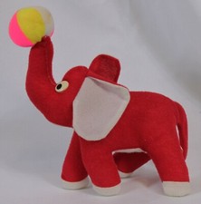 Vtg Dan Brechner Plush Stuffed Animal Circus Elephant with Ball Red White Retro