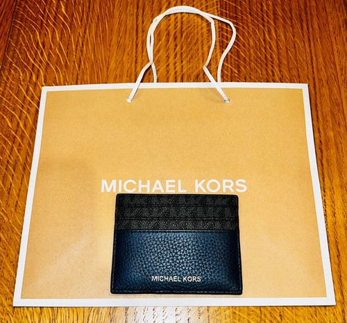 Michael Kors MK Card Holder Genuine Black Blue Wallet Purse Logo RRP $78 NEW TAG - Picture 10 of 13