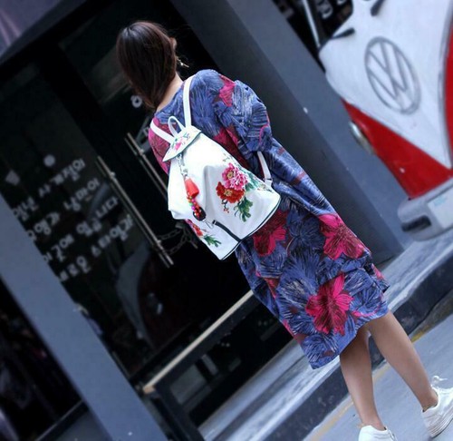 Chinese Style Casual Flowers Embroidery Canvas Backpacks Womens Travel Hobo Bag - Picture 4 of 16