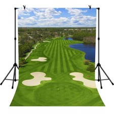 5x7ft Golf Course Backdrop Blue Sky White Clouds and Bunker Green Grass Backg...