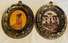 Vtg Plastic Gold Tone Picture Frams Lot Of 2 Made in Hong Kong Praying Girl Home