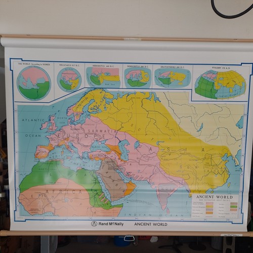 Pull Down School Map ancient world Rand McNally 44in wide approx 32 in tall