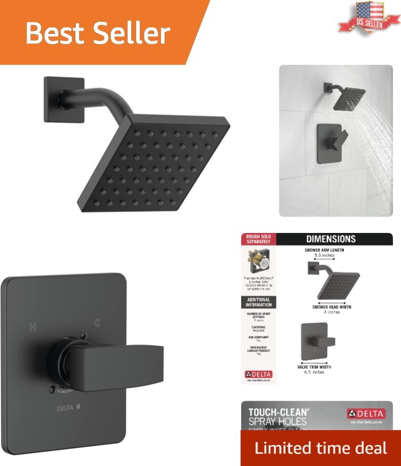 Contemporary 14 Series Black Shower Faucet - Easy-Clean Touc
