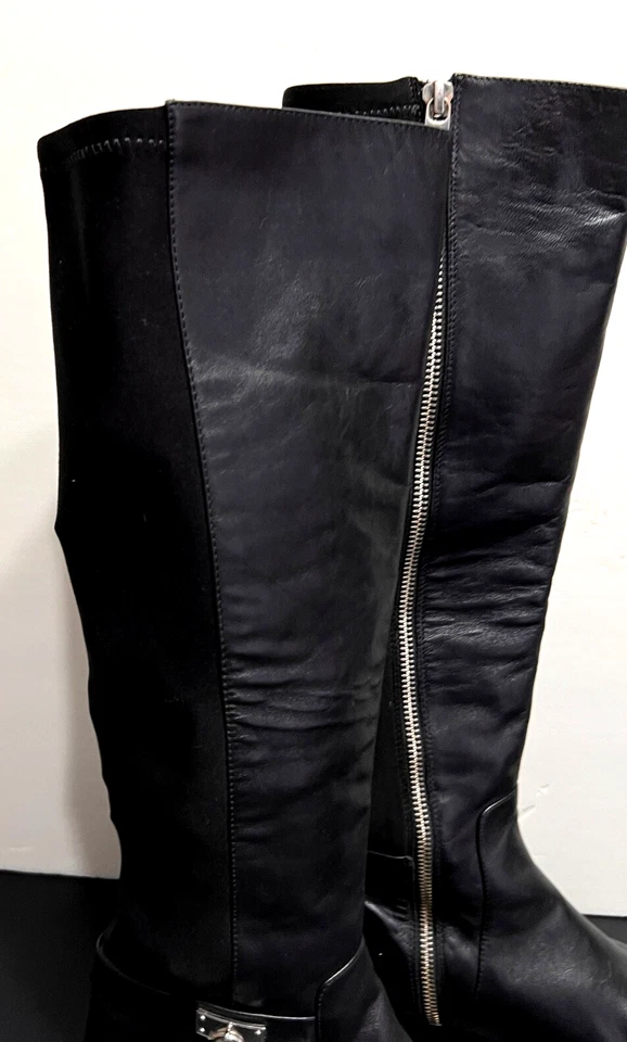 Michael Kors Womens KNEE HIGH BOOTS 8 M Black Leather Knit Back Calf Pre-Owned - Image 4 of 4