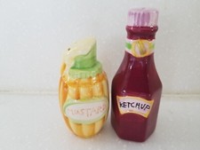 Ceramic Ketchup  Mustard Salt and Pepper Shakers