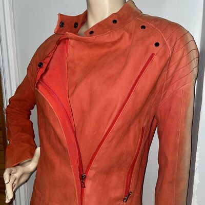 J Brand Red Leather Suede Motorcycle Jacket
