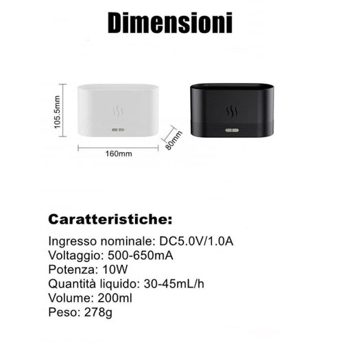 Diffusore Di Aromi Effetto Fiamma Umidificatore LED Per Ambienti E Aromaterapia - Foto 6 di 6