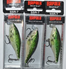 3 lures rapala shad rap ssr-7 bb 2.75"  shallow crankbait baby bass