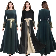 Dubai Women Muslim Long Sleeve Abaya Dress Vintage Islamic Kaftan Ramadan Gown