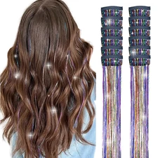 Colorful Hair Tinsel Clips - 12 Pcs Sparkly 24 Inch Extensions for All Ages