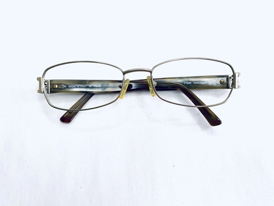 Fendi Gold Rectangular Eyeglasses Amber Studded Temples Italy F782R 54 17 135 - Image 4 of 4