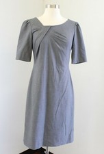 Tahari ASL Levine Gray Speckle Gathered Neckline Dress Size 2 Sheath Career Work