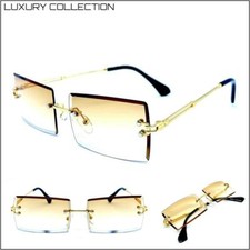 Men's Classy Elegant Sophisticated Modern Fashion SUNGLASSES Rimless Gold Frame
