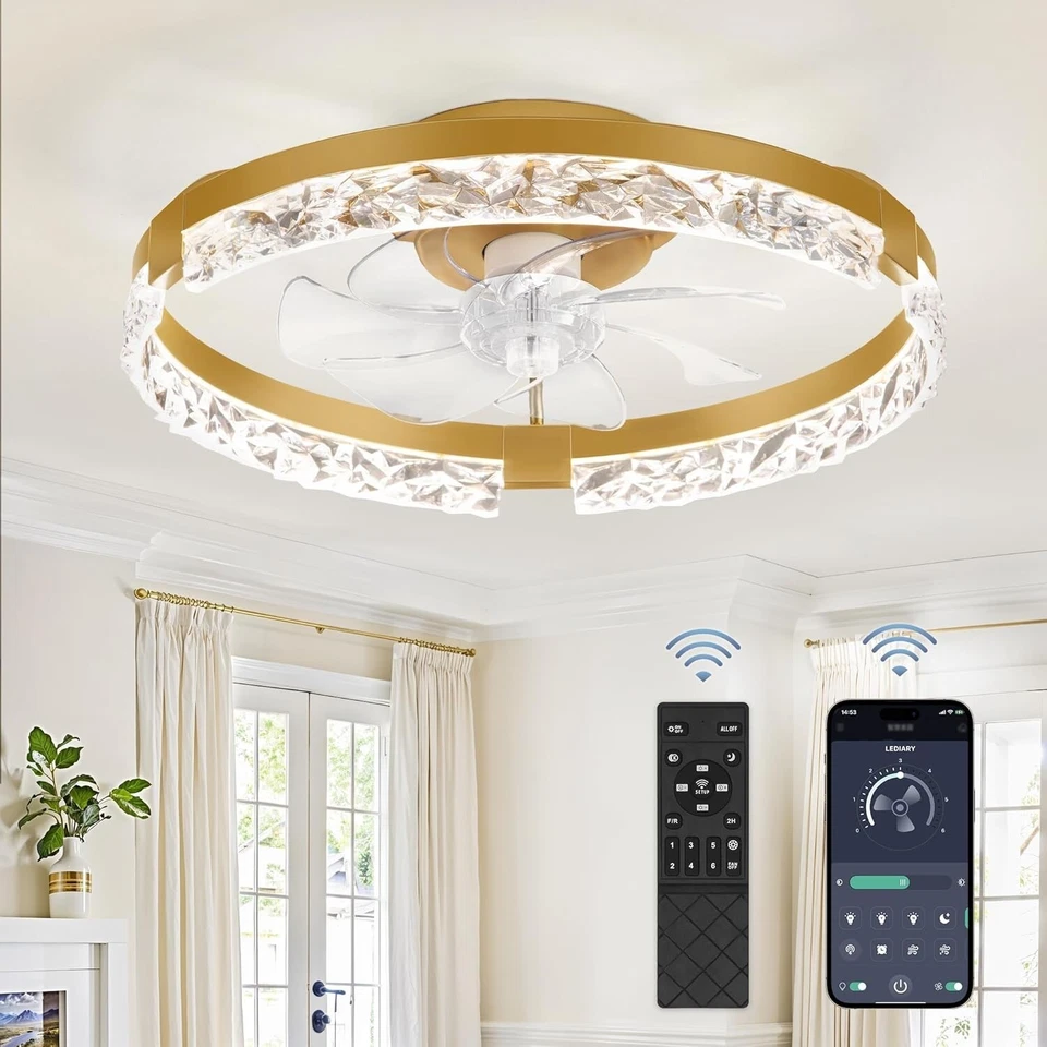 Dimmable LED Ceiling Fan with Adjustable Temperature and Quiet Motor in Gold - Image 3 of 4