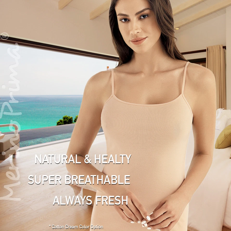 Pack de 3! Cami con correa de espagueti 100 % algodón natural - Camisola natural para mujer Foto 4 de 4