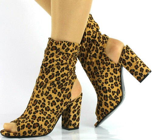 Womens Block Heel Ankle Boots Peep Toe 