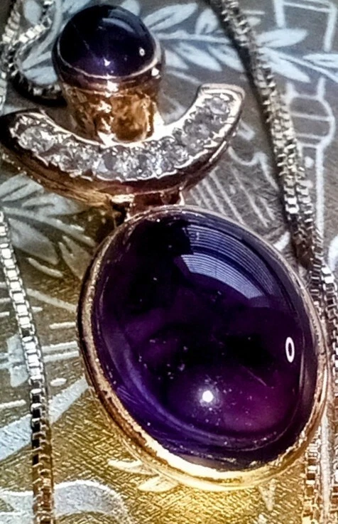 1.5"Amethyst/CZ-925 Pendant, Box Chain Necklace18"; Sterling Silver/Gold Overlay - Image 2 of 4