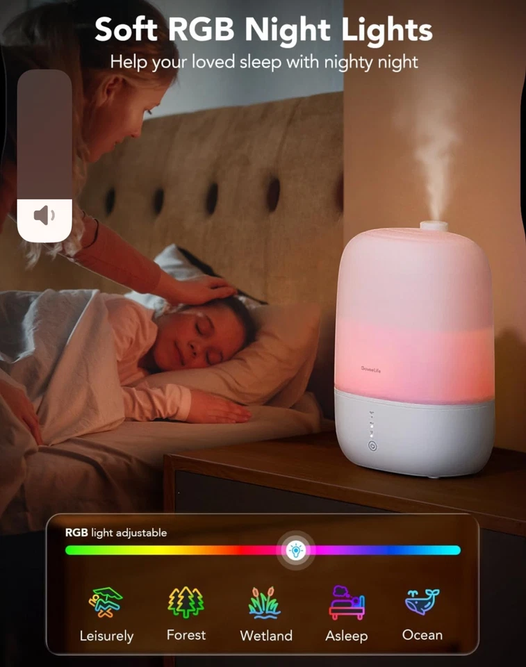 Smart 3L Humidifiers for Bedroom, Top Fill Cool Mist with Essential Oil Diffuser - Image 2 of 4