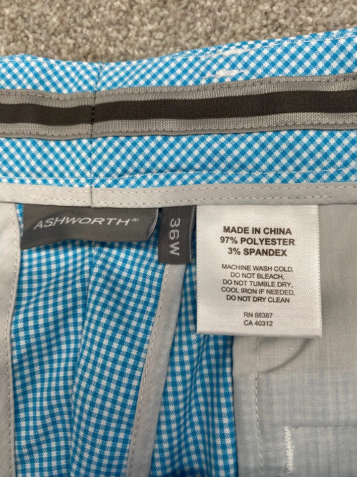 Мужские шорты для гольфа Ashworth 36x10 синие клетчатые плоские передние с четырьмя карманами 6489 - Изображение 4 из 4