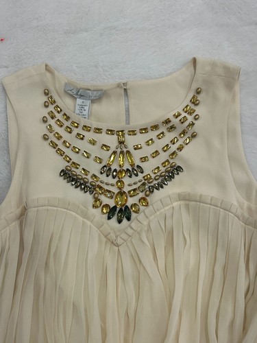 INC Womens Irina Capsule 8 Cream Bejeweled Neckline Sleeveless Dress 100% Silk - Picture 7 of 14