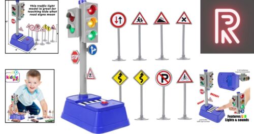 Interactive Kids' Traffic Light Signal & Sign Toy Set - LEDs & Sounds Included - Picture 2 of 7