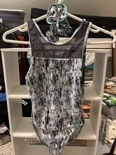 Gray / Grey Plum Practicewear Leotard (Extra Small, XS) & Matching Scrunchie