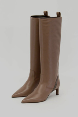 NWOB $2495 Brunello Cucinelli Women Leather Knee-Hi Beaded Boot 37/ 7US W242