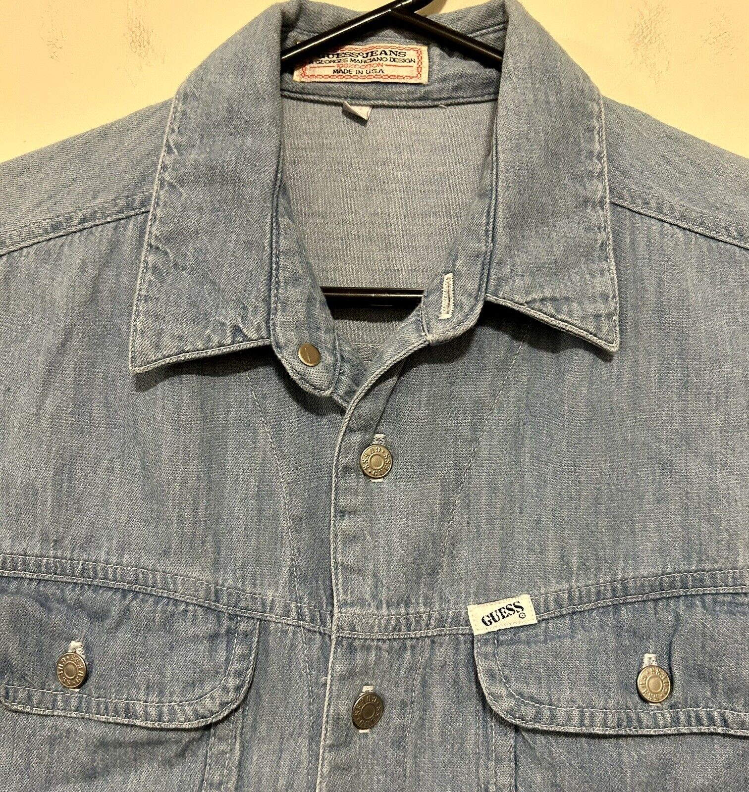 Vtg Guess Georges Marciano Blue Denim Jean Shirt/… - image 3