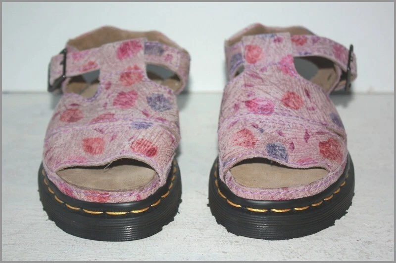 Dr Martens Enfants Sandales Compensées Cuir Motifs Fleurs Mauve T 33 TBE - Photo 3/4