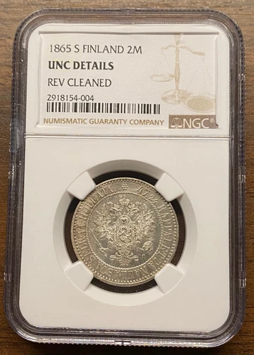 2 Markkaa Russian FINLAND Silver Coin 1865 Russia NGC UNC