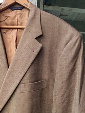 Vtg Brooks Brothers Brown Herringbone Tweed Saxxon Wool Blazer Made in USA 46R