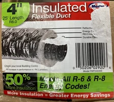 Master Flow 4 in x 25 Ft Flexible Duct R8 Heavy Duty Insulated Reflective Jacket