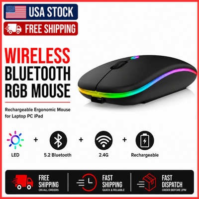 Wireless Bluetooth RGB Mouse Rechargeable Ergonomic Mouse for Laptop PC iPad