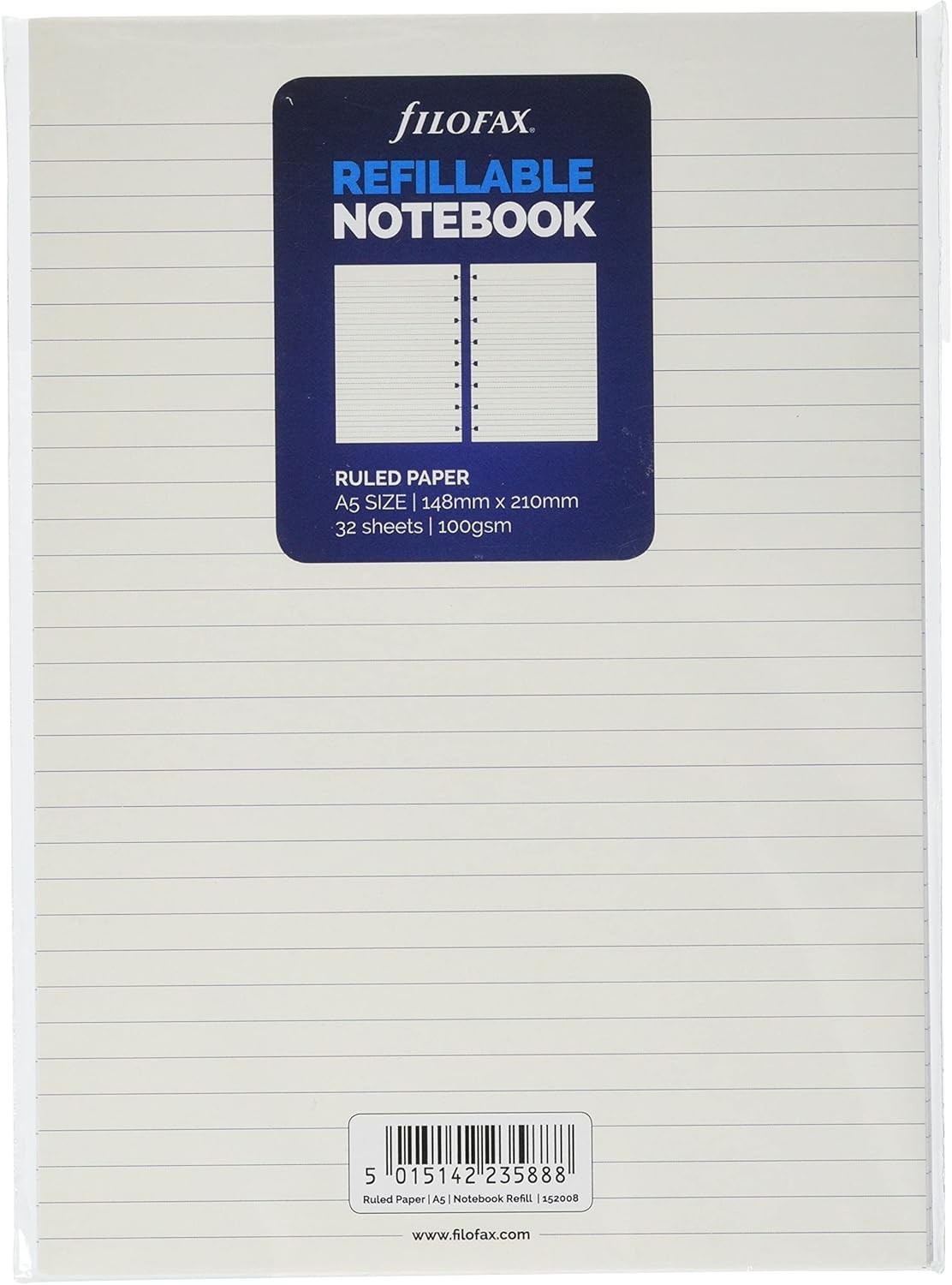 Filofax A5 Ruled Notes for Refillable Notebook - White, 152008
