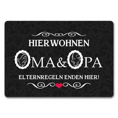 Hier wohnen Oma & Opa Fußmatte in 35x50 cm ohne Rand im Vintage-Look