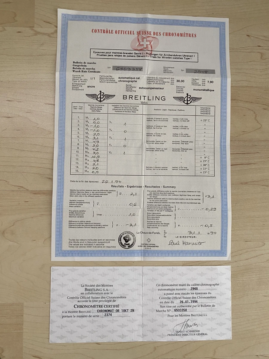 Breitling Cronómetro Certificado con Certificado de Prueba TOP 6503358