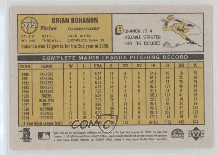 2001 Upper Deck Vintage Brian Bohanon #335 - Image 2 of 2