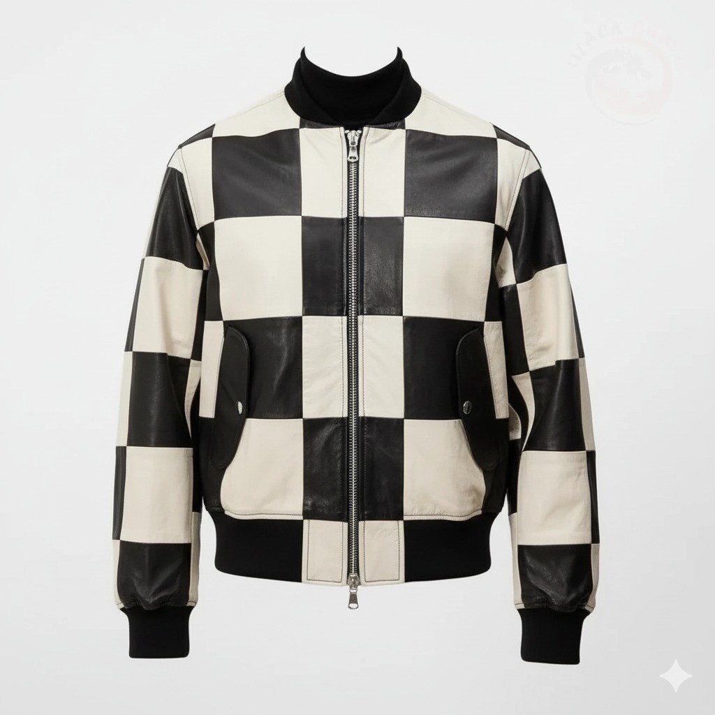 Men's Genuine Leather Patchwork Jacket Real Leather Bomber Coat for Stylish USA