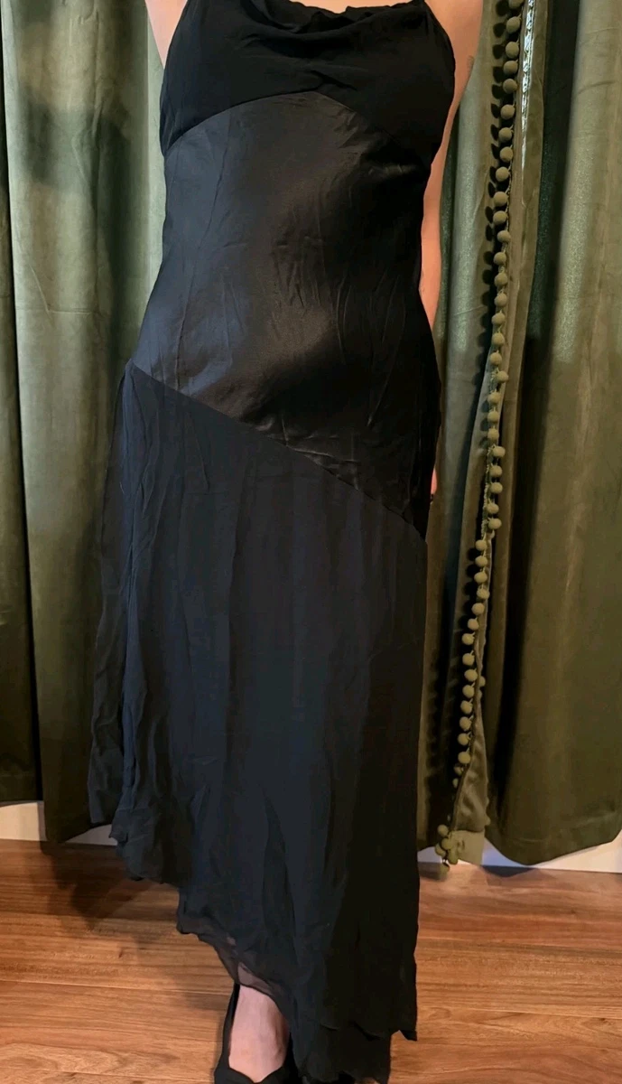 vintage express dress tricot black maxi 90s Vintage Express Collared Mini