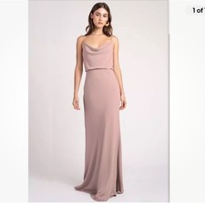 Jenny Yoo Madelyn Bridesmaid Cowl Neck Blouson Gown Back Drape Size 12 Fig