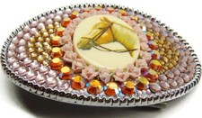 Palomino Horse Rhinestone Belt Buckle Western Style Oval Handmade USA