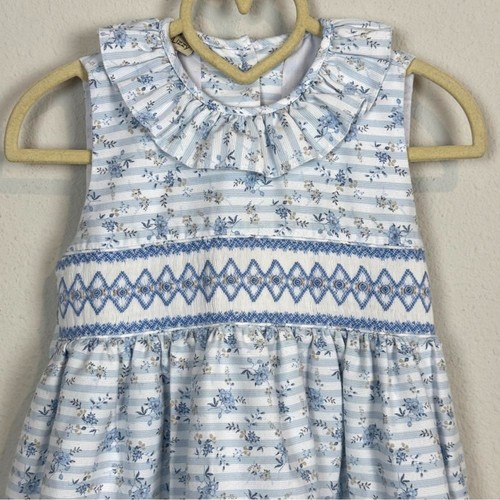 Marco & Lizzy Smocked Blue White Dress 4T - Picture 2 of 7