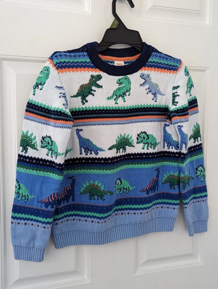 Gymboree Dino Friends Fairisle Cotton Sweater Blue White Dinosaur Kid Boys 12 - Image 2 of 4