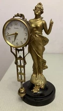 Vintage Linden Diana Swinging Pendulum 8 Day Windup Clock Japan Diane Figural