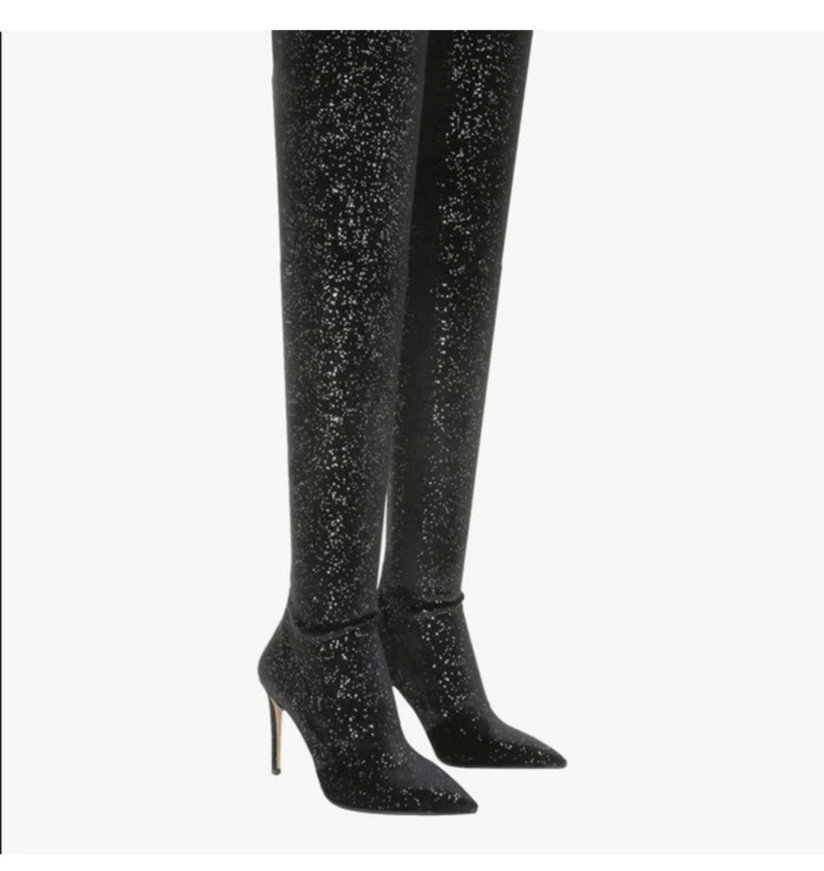 Balmain — BALMAIN Amazone Thigh-High Glitter Velvet Boots 38.5EU