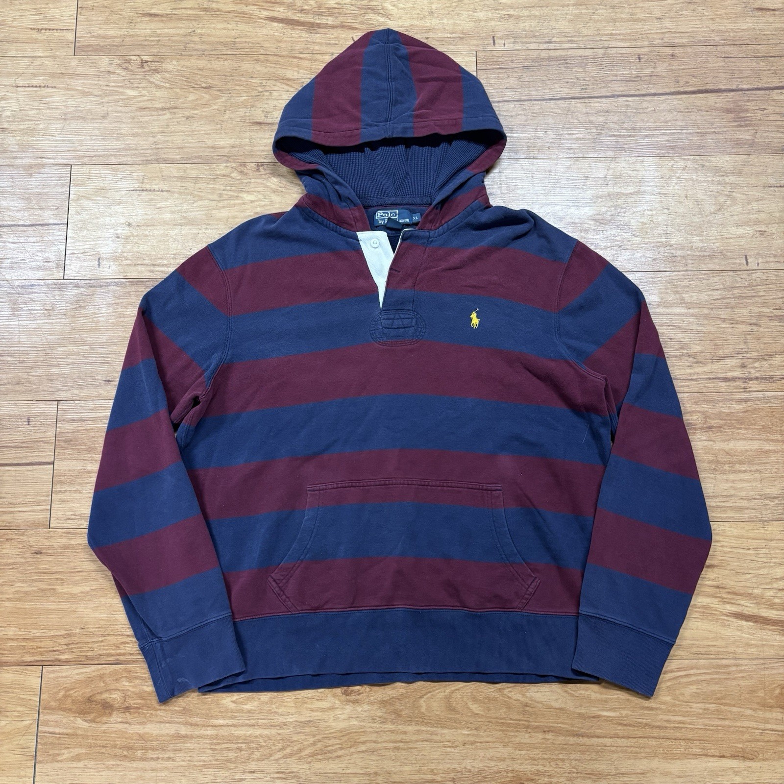 Felpa con cappuccio vintage Polo Ralph Lauren uomo XL a righe logo pony rugby Y2K 1 4