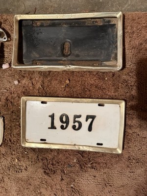 1957 Cadillac Gold License Plate Frames & Sun Visors OEM Vintage Eldorado Parts