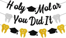 Pre-Strung Holy Molar Graduation Banner Decorations, Black Glitter Garland with 