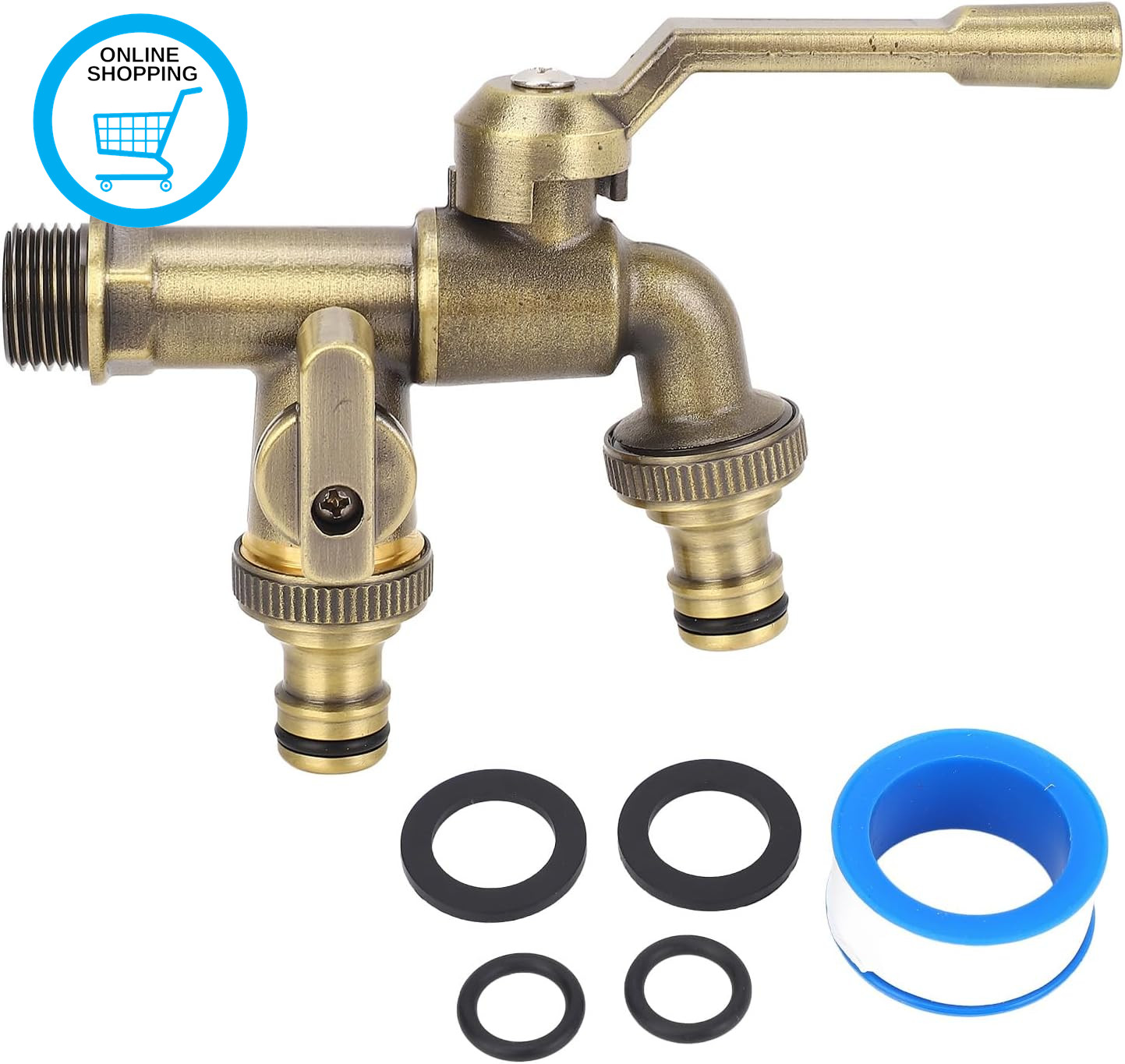 Outdoor Double Taps Water Faucet Kit, 3/4In Inlet Wall Mounted Brass Frost Proof