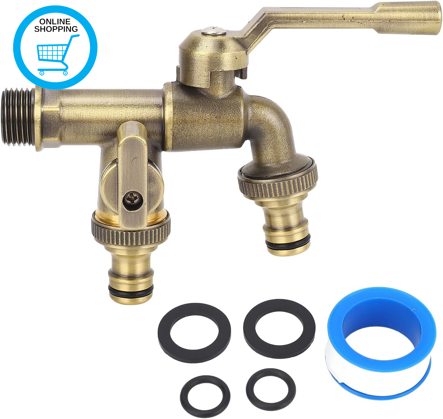 Outdoor Double Taps Water Faucet Kit, 3/4In Inlet Wall Mounted Brass Frost Proof